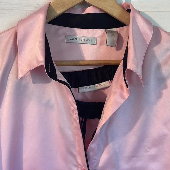 Valerie Stevens 2 piece silky pajama set pants and tops pink and black XL - Picture 2 of 12